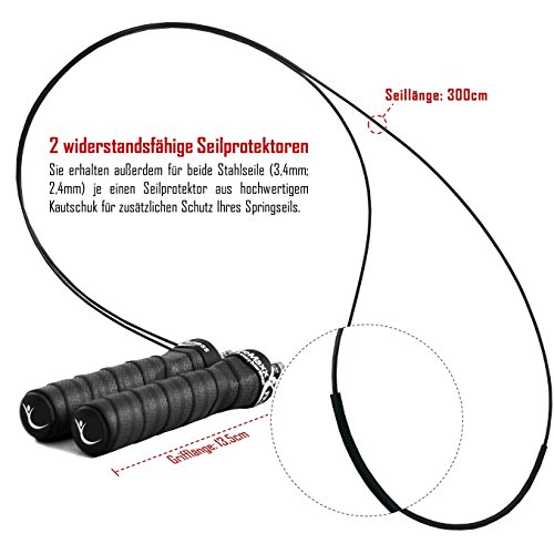 Springseil Speed Rope von BeMaxx Fitness + Trainingsguide & Ersatzseil – 2 verstellbare High Speed Stahlseile, Profi Kugellager & Anti-Rutsch Griffe – Sport, Crossfit, Boxen, Training für Erwachsene - 5