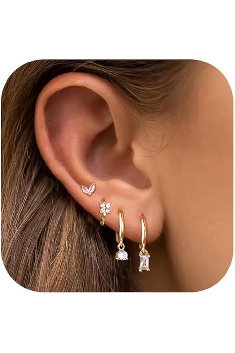 Lot De 8 Paires De Boucles D'oreilles Femme - Acier Inoxydable 316L Hypoallergénique, Plaqué Or 14K - Styles Variés
