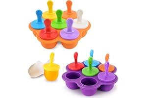 mizikuu Eisformen Silikon, 2 Satz 7 Mulden Eisform mit Bunten Kunststoffstäbchen BPA Frei Mini Eisförmchen Stieleisformer Popsicle Formen Kinder zum Einfrieren Obst oder Joghurt, Orange Und Lila