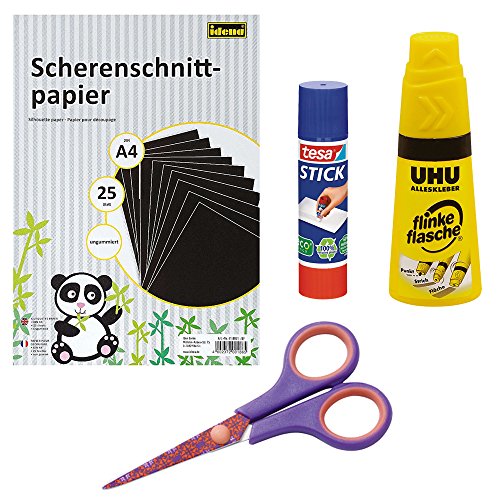 Preisvergleich Produktbild Bastelset Scherenschnittpapier + Kinderschere + Alleskleber + Klebestift (Lila mit Ornamenten)