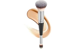 EODKSE Brocha de Maquillaje Profesional de Doble Punta para Rostro y Ojos, 2 en 1 para Base y Corrector, Ideal para Maquillaje de Líquido y Polvo, Sintética, 1pcs