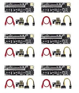 GadgetKarePro 2021 Latest V009S Plus / 009S Plus PCI-E Riser Express Cable 16x to 1x with Indicator Led Graphics Extension ETH Mining Riser Adapter Card for GPU with 60 cm USB 3.0 Cable - (6 Pack)