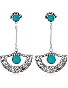 AMDXD Schmuck Versilbert Ohrringe Damen Hängend Grün Stein Hohl Fächer Silber Ohrhänger Boho