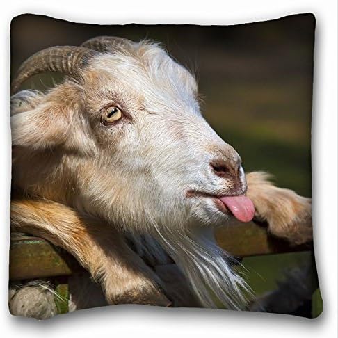Decorative Square Throw Pillow Case Animals goat tongue s face horn 18"*18" Two Side