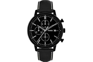 Timex Zegarek męski chronograf ze skórzaną bransoletką Chicago, czarny, pasek, czarny, pasek