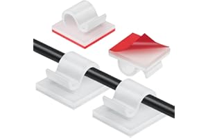 ZGTS 60 Pcs White Cable Clips Self Adhesive Outdoor Light Wire Clips Sticky Cable Hooks for Cable Management Office Desk Wall Christmas Hanging Decorations Outdoors Fairy Light