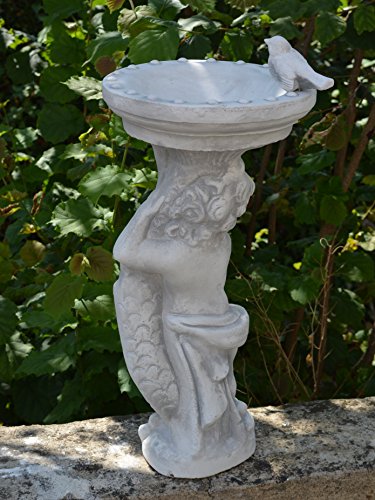 Wunderschöne Jungen Figur mit Vogeltränke und Vogel aus Steinguss, frostfest - 5
