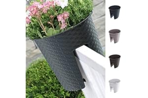 SATOHA Blumenkasten Balkonkasten Railing Oval Geländerkasten Blumentopf 4 Farben Rattan Optik (Anthrazit)