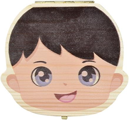 Eteng Baby Teeth Album Tooth Fairy Box Wooden Holder Keepsake Storage Box For Kids(Boy)