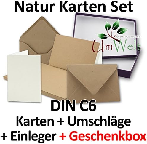 DIN A6 Folded Card Set Kraft Paper in Sand-Brown |Double Cards &amp; C6 Envelopes made from Recycled Paper | Printable Natural Postcards in DIN A6 UnWelt Series 25 Sets DIN A6 mit Umschlag, Einleger und Box