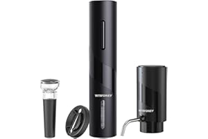 WIWONEY Korkenzieher Elektrisch Wiederaufladbar, 4 in 1 Set mit Automatischer Flaschenöffner, Elektrischer Weinbelüfter, Folienschneider und Vakuumstopfen, Geschenkset für Weinliebhaber, Schwarz