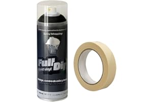 AutoFullCar - Pack Full Dip Vinilo Líquido - 1 Spray Full Dip Negro Mate 400 ml + 1 Rollo Cinta Carrocero 24 mm. - Ideal Para Pintar Logos, Insignias, Las 2 Carcasas De Los Retrovisores, etc...