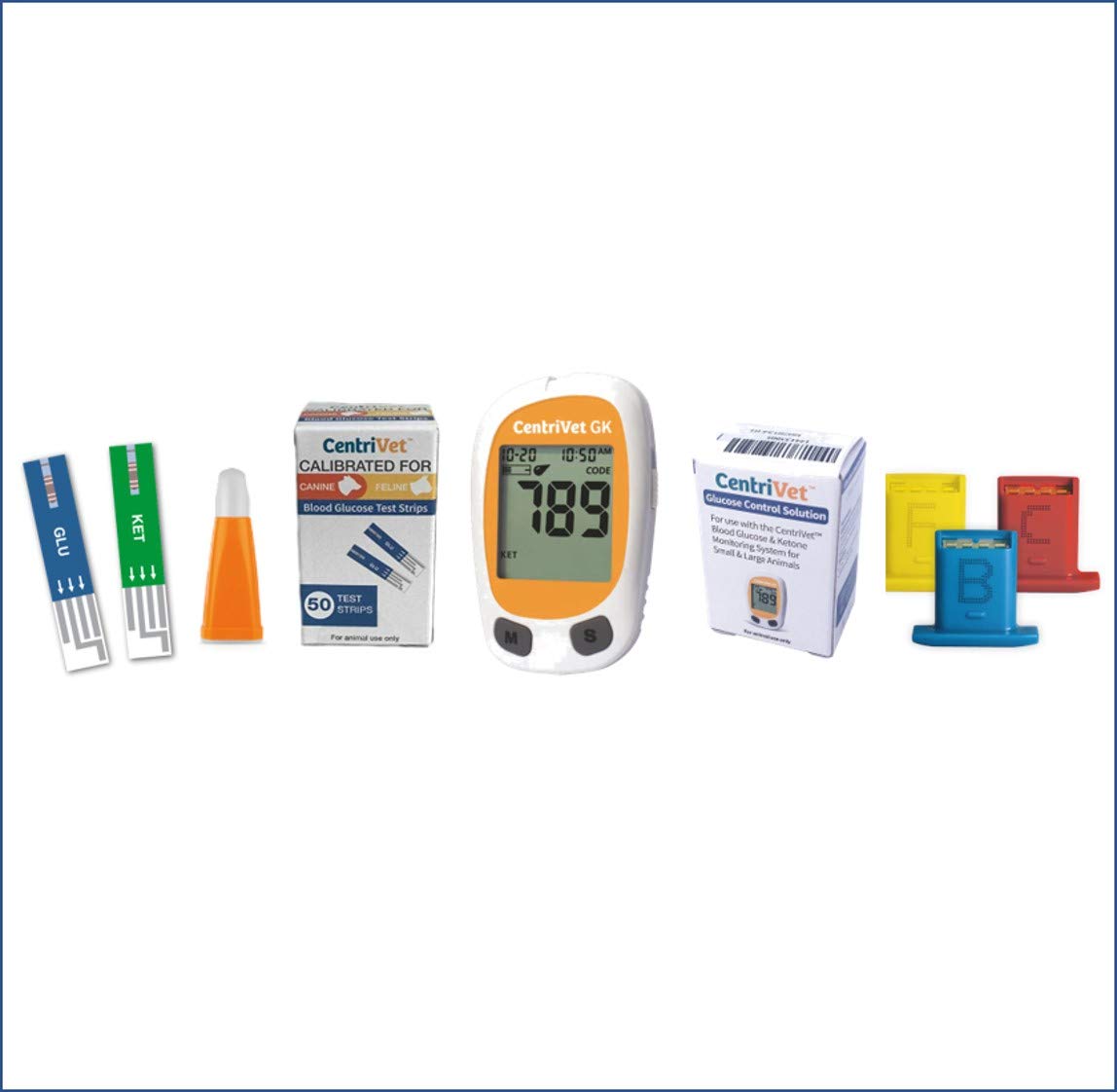 Rapid Labs CentriVet Glucose Meter Kit + 50 Glucose Test Strips for