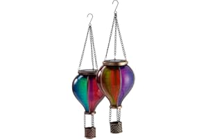 EUROtops Solar-Heißluftballon Duo (2er-Set) – Bunt / 6 Farben, 12 flackernde LEDs, Wetterfester Kunststoff, Outdoor-Dekoration / LED-Beleuchtung zum Aufhängen für Garten und Balkon, 37 cm