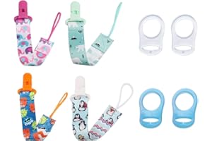 RGZD Ciuccio Catena per Bambini - Catenella Portaciuccio Tessuto con Set Catenelle per Ciuccio e 4 Clip Adattatori per Neonato Doccia – Adatto per Ciucci Massaggiagengive – Stile Unisex
