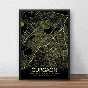 Recollection Gurgaon City Map Art Print Poster A3 Size WITHOUT FRAME Wall Decor for Home Office Restaurant Hotel Interior Decoration (Color 5, 12 x 18)