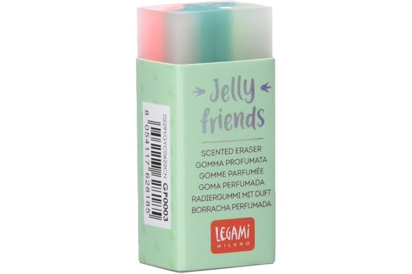 Legami GP0003 - Caoutchouc parfumé, Jelly Friends, 2,2 x 5 cm, thème Dino, arôme vanille, effacement doux et propre