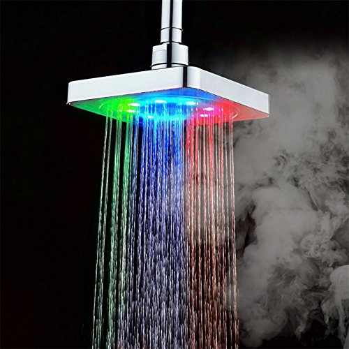 GuDoQi® 7 Farben Ändern Led Dusche Kopf Bad Regendusche Kopf Wasserfall Dusche Kopf 6 Zoll Quadrat - 3