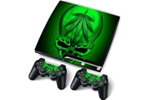 FUNKY PLANET Lot de 2 autocollants design slim PS3 pour console 2 contrôleurs by Funky (crâne vert)