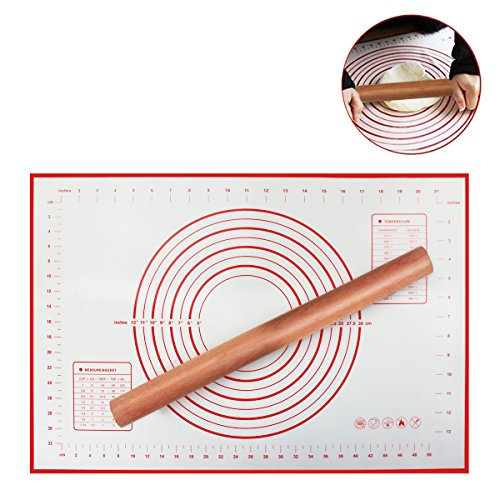 Preisvergleich Produktbild hblife Silikon Backmatte Backen Premium Backpapier wiederverwendbar antihaftbeschichtet Rollen Matte Rutschfeste Backunterlage Silikonmatte Teig Rollen mit Messungen (Rot 2)