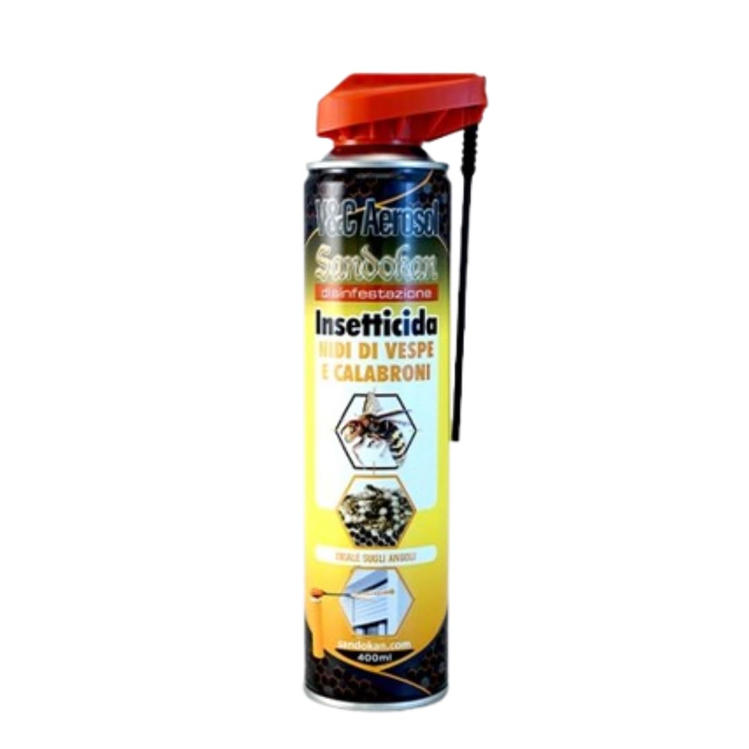 Sandokan, Insetticida Spray Vespe e Calabroni 400ml, Spray Vespe Lunga Gittata con Cannula di Precisione per Nidi, Azione Abbattente Rapida per Tapparelle e Sottotetti, Made in Italy