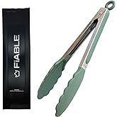 FiABLE Premium Steel and Silicone Food Tongs for Kitchen, Airfryer, Barbeque, Serving - 10 inch - 230°C Heat-Resistant - Gree