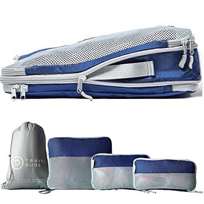 TRAVEL DUDE Organisateurs de Voyage | Bagage Sac Compression | à partir de Bouteilles en Plastique recyclé | Rangement Valise | Pochettes de Voyage pour Sac-à-Dos (Bleu/ 4 pièces)