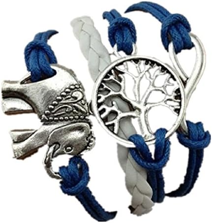 Amonfineshop Handmade Charms Tree Elephant Knit Leather Rope Chain Bracelet Gift