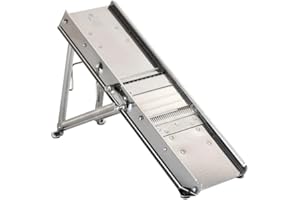 LOUIS TELLIER - Mandolina Profesional de Acero Inoxidable – Cortadora Multifuncional de Frutas y Verduras – Cuchilla Lisa y Ondulada - Grosor Ajustable – 29,3 x 15,5 x 11 cm - Fabricado en Francia