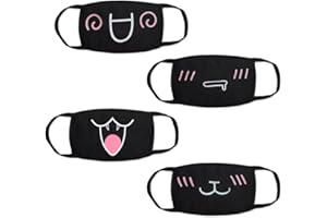 YAZWUR 4 Stück Mundschutz Maske Anime Cartoon Femboy Stoffmaske Baumwollmaske Emotionsmaske Staubdichte Mode Wiederverwendbare Waschbar (Schwarz mit Motiv)