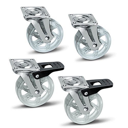 Juego de 4 x SO-TECH® Rueda giratoria para Mueble Color Transparente Ø 75 mm 2 x sin Freno y 2 x con Freno