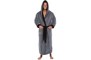 Susenstone Hommes Luxe Doux Corail Peignoir Homme Capuche Grand Taille 100% éPonge Coton Robe De Chambre Polaire