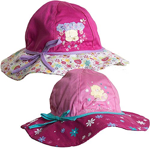 Forever Friends Girls Cotton Floppy Summer Sun Hat - Dark Pink and Light Pink - 6/23 Months