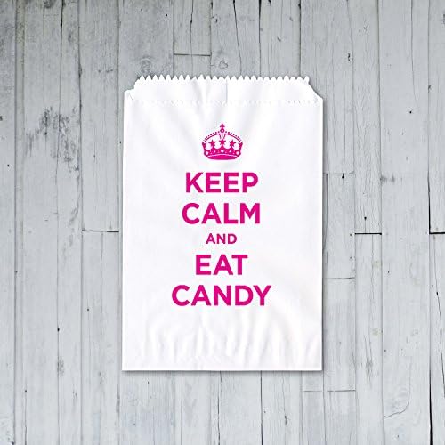 Wedding sweet candy treat bags KEEP CALM AND EAT CANDY PINK favours cart (25, White)