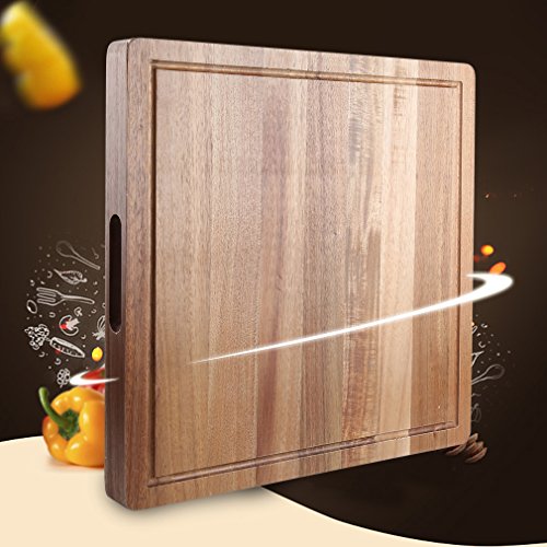 SHINY HOME® | Holz Schneidebrett und Küchenbrett | 40cm x 40cm x 3.7cm | mit umlaufender Saftrille | Holzbrett natur