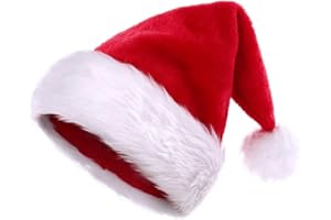 KONVINIT Christmas Hat - Adult Santa Claus Hat Plush, Deluxe for Men and Women, Xmas Party, Santa Costume, Red