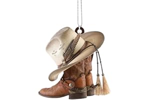 pulunto Car Rear View Mirror Pendant, Personalized Cowboy Boots And Hats Flat Acrylic Car Hanging Ornament Charm Auto Interior Rearview Decor