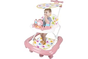 LANTUS 2 in 1 girello per bambini, pieghevole, da 6 Mesi con Tavola Didattica - Gioco e Girello - Imparare a Camminare e Sviluppare Capacità Motorie regolabile in altezza-62 * 68 * 36-81 cm - Rosa
