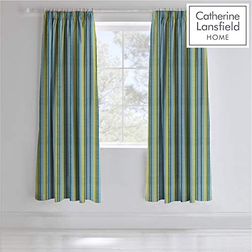 Catherine Lansfield Kids - Cortinas (168 x 183 cm), diseño a Rayas, Color Verde y Azul
