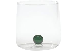 Zafferano Bilia - Vaso Tumbler de Vidrio Transparente Hecho a Mano, Decorado con una Bola de Vidrio de Color en el Interior, cl 44 h 90mm d 88mm, Juego de 6 Piezas - Verde