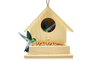 ZJILIXIA Casetta Decorativa per Uccelli Con Mangiatoia,Casetta per Uccelli in Legno,Casetta Uccellini Da Esterno,Casetta per Uccelli Selvatici,Uccelli per Rondini Pappagalli (A, 17.2x17.2x17.2CM)