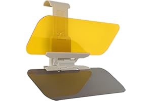 JF HOME BLISS Universal Car Sun Visor Extender 2-in-1 Day & Night Anti-Glare Visor for Safer Driving HD UV Filtering Eye Protector Polarized Clip-On Visor for Cars SUVs Trucks (Gray & Yellow)