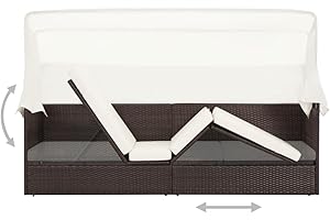 Hommdiy Gartensofa mit Sonnendach Sonnenliege Gartenliege Lounge Gartenbank Gartenbett Sofa Gartenmöbel Liege Relaxliege Sofabett Poly Rattan Braun