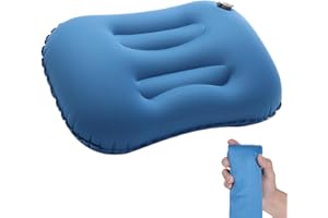 PIUMOJ Cuscino Gonfiabile, Cuscino da Viaggio Ultraleggero, Cuscino Gonfiabile Comprimibile Impermeabile Comodo Cuscino da Spiaggia, Ideale per Campeggio, Escursioni, Spiaggia, Blu