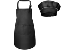 Fodlon Fartuch dziecięcy z kapeluszem szefa kuchni, regulowany fartuch kuchenny dla dzieci z kieszeniami do pieczenia w piekarniku, obraz 4–12 lat (czerwony, L)