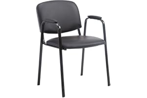 CLP Chaise De Visiteur Ken Pro Similicuir I Accoudoirs Rembourrés I Siège De Salle D'Attente I Piètement en Metal, Couleur:Noir