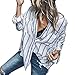 Produktbild IMJONO Bluse Damen elegant Frauen Spitze Mode Vintage,Damenmode gestreifte Lange Hülsenknopf lose beiläufige Bluse Shirt Tops(Large,Blau)