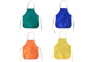 WKRTDY Kinder Bastelschürze Set - 4er Pack wasserdichte Non-Woven Kinderschürzen in 4 Farben für Kunsthandwerk, Malerei, Backen und aktive Klassenzimmer- sowie Gemeindeveranstaltungen.