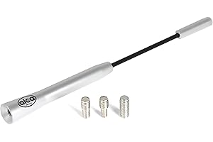 alca® Auto-Antenne kurz 16,5cm universal Dachantenne aus Aluminium Radio AM/FM Silber/schwarz + M4 M5 M6 Adapter-Set