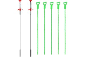 SENHAI - Set di 7 attrezzi per dragaggio per fogne, 51 cm, per rimuovere gli intasi, fognature, scarico e scarico dei capelli (2 in acciaio inox e 5 in plastica)